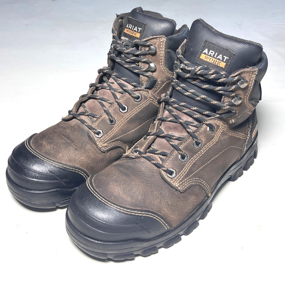 Ariat Work Boots Mens 9 Brown Steel Toe Waterproof Leather Safety Construction
